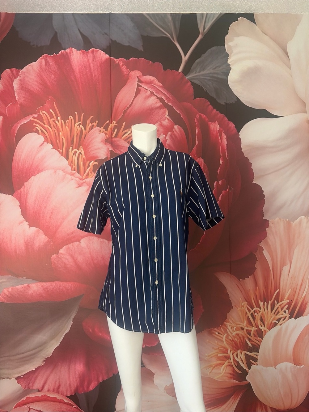 Ralph Lauren Blue White Striped 100% Cotton Slim Fit Button Down Shirt Medium